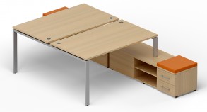 Рабочий стол «Bench» на опорной тумбе (2 ящика+ниша) с 4 пластиковыми заглушками Lavoro LVRU14.1416-1