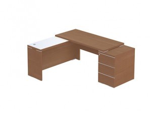 Стол с опорной тумбой 3 ящика и приставным элементом без отступа, стекло (Без лицевой панели) Kara 3636061
