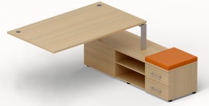 Приставной стол на опорной правой тумбе (2 ящика+ниша) с 2 пластиковыми заглушками Lavoro LVRU15.1208-1-R