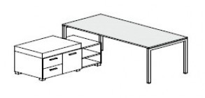 Стол рабочий с стеклянным топом и опорной тумбой, правая Флай / Fly 55072