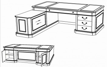 Стол кабинетный с низкой приставкой. Левый. Кожа Эмбассадор / Embassador 2722IPC+R
