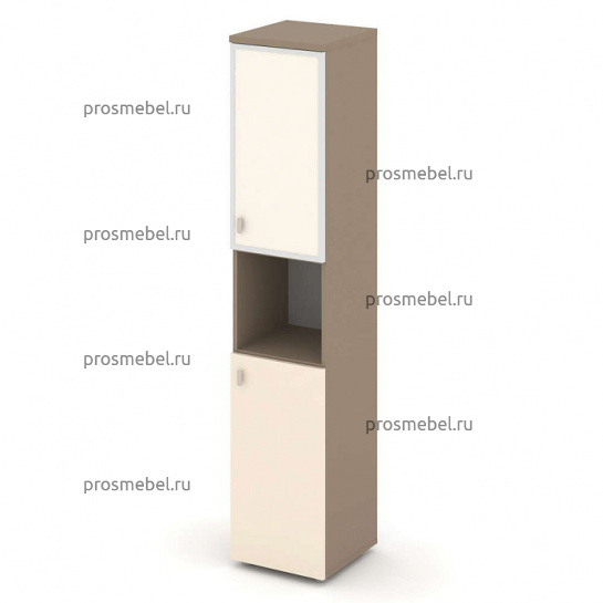 Шкаф высокий узкий правый (1 низкий фасад ЛДСП + 1 низкий фасад стекло в раме) Estetica