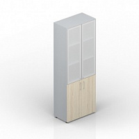 Шкаф для документов (2 двери+2 матовые стеклянные двери в раме, 4 полки, ручки - алюминий)