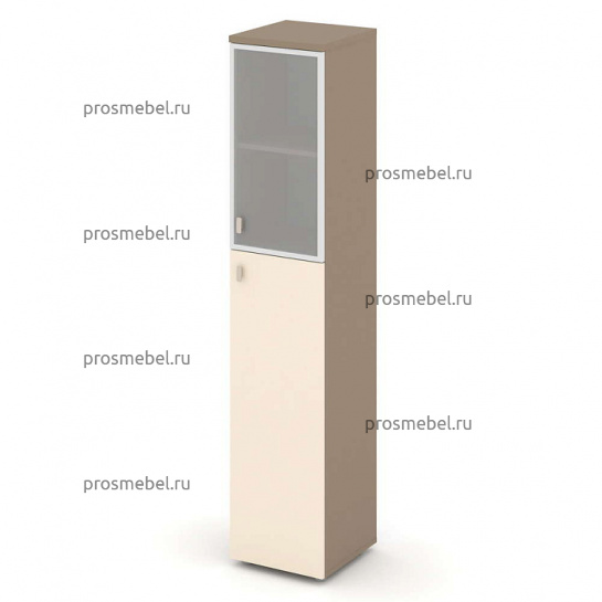 Шкаф высокий узкий правый (1 средний фасад ЛДСП + 1 низкий фасад стекло в раме) Estetica