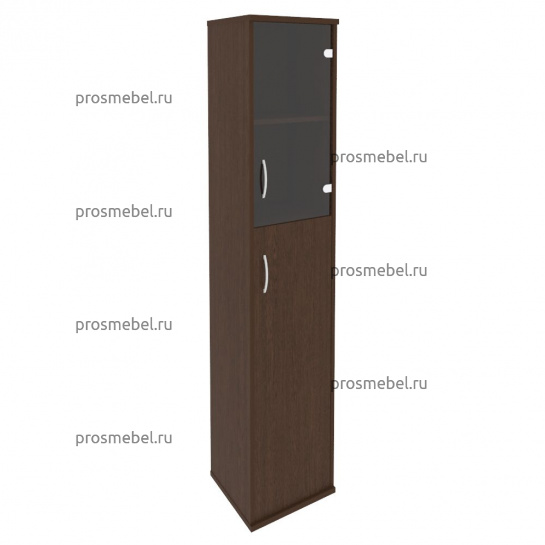 Шкаф высокий узкий Riva (1 средняя дверь ЛДСП, 1 низкая дверь стекло)