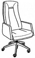 Кресло. Высокая спинка с подголовником. Крестовина из алюминия. Синхро-механизм на 6 позиций. Подлок
