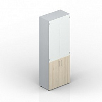 Шкаф для документов (2 двери+2 белые матовые стеклянные двери, 4 полки, ручки - алюминий) Strike OMHS834BL