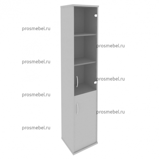Шкаф высокий узкий Riva (1 низкая дверь ЛДСП, 1 средняя дверь стекло)
