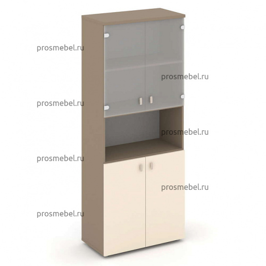 Шкаф высокий широкий (2 низких фасада ЛДСП + 2 низких фасада стекло) Estetica