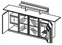 Креденция с надстройкой, холодильником и сейфом. 2 деревянные и 2 стеклянные дверки
