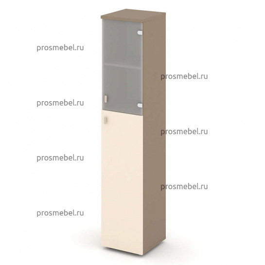 Шкаф высокий узкий правый (1 средний фасад ЛДСП + 1 низкий фасад стекло) Estetica