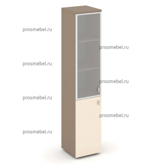 Шкаф высокий узкий левый (1 низкий фасад ЛДСП + 1 средний фасад стекло в раме) Estetica