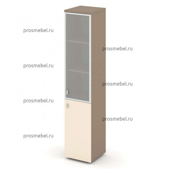 Шкаф высокий узкий правый (1 низкий фасад ЛДСП + 1 средний фасад стекло в раме) Estetica