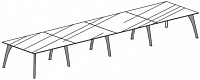 Прямоугольный переговорный стол с 10 кон. окраш. опорами обтянутыми кожей