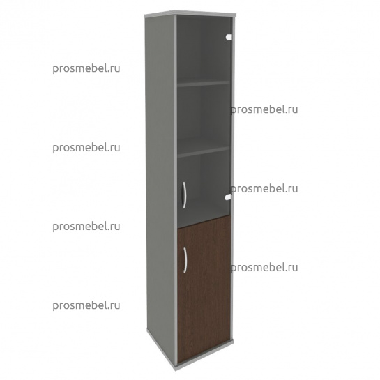 Шкаф высокий узкий Riva (1 низкая дверь ЛДСП, 1 средняя дверь стекло)