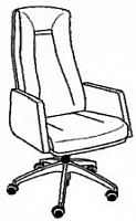Кресло. Высокая спинка с подголовником. Крестовина из алюминия. Синхро-механизм на 6 позиций. Подлок
