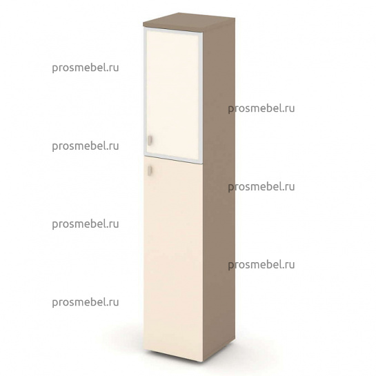 Шкаф высокий узкий правый (1 средний фасад ЛДСП + 1 низкий фасад стекло в раме) Estetica