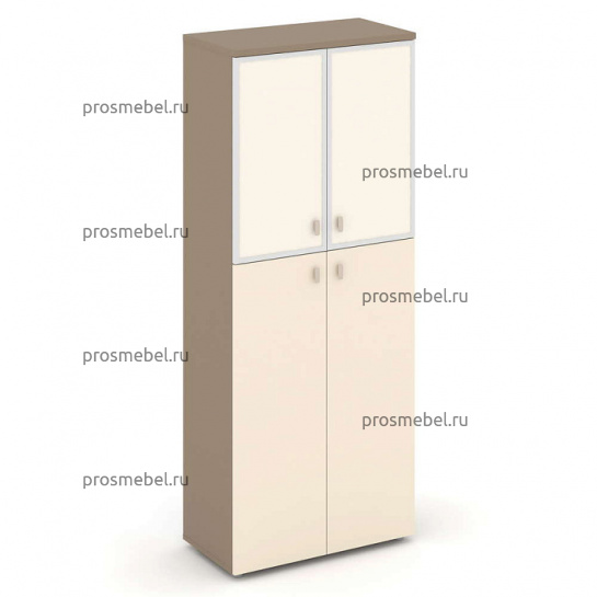 Шкаф высокий широкий (2 средних фасада ЛДСП + 2 низких фасада стекло в раме) Estetica