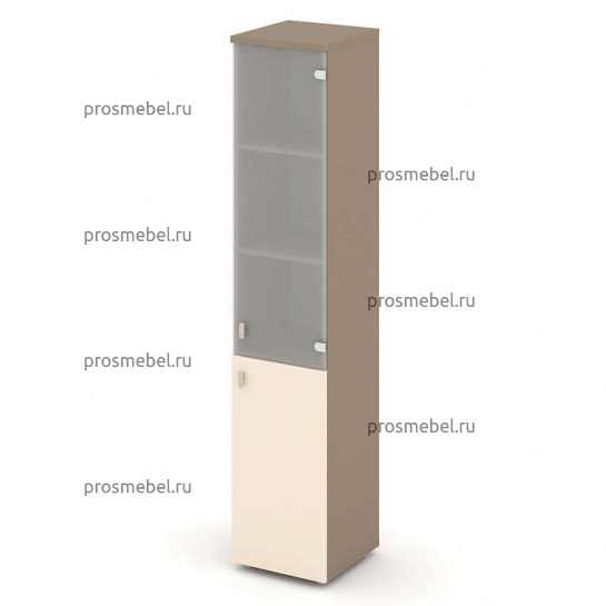 Шкаф высокий узкий правый (1 низкий фасад ЛДСП + 1 средний фасад стекло) Estetica