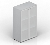 Шкаф для документов (2 матовые стеклянные двери в раме, 2 полки, ручки - алюминий) Strike OMMS564L