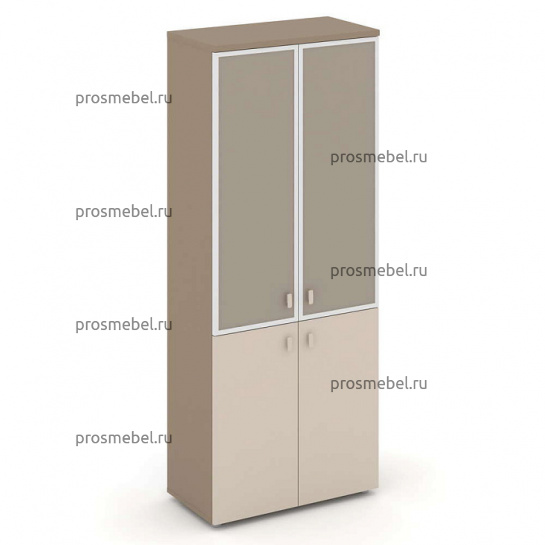 Шкаф высокий широкий (2 низких фасада ЛДСП + 2 средних фасада стекло в раме) Estetica