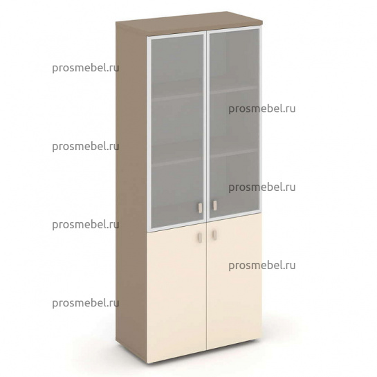 Шкаф высокий широкий (2 низких фасада ЛДСП + 2 средних фасада стекло) Estetica