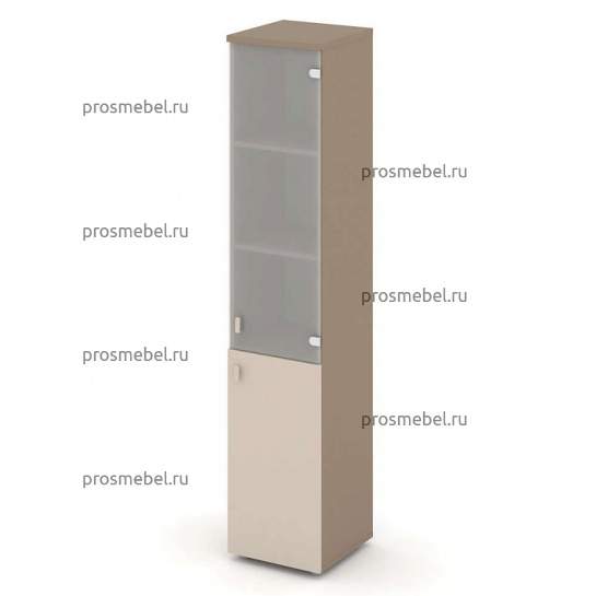 Шкаф высокий узкий правый (1 низкий фасад ЛДСП + 1 средний фасад стекло) Estetica
