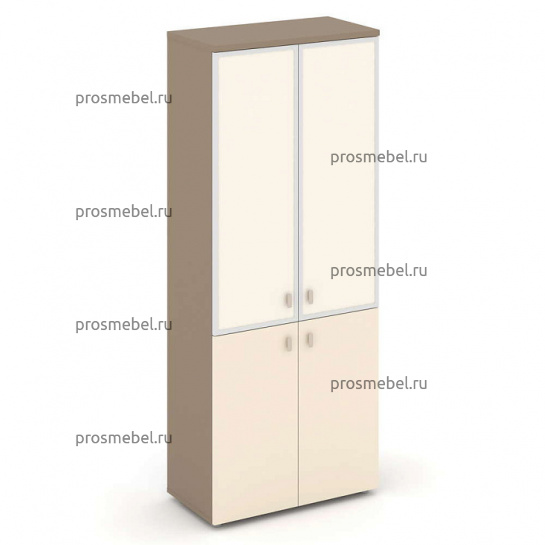 Шкаф высокий широкий (2 низких фасада ЛДСП + 2 средних фасада стекло в раме) Estetica
