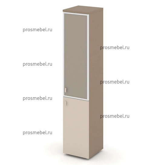 Шкаф высокий узкий правый (1 низкий фасад ЛДСП + 1 средний фасад стекло в раме) Estetica
